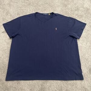 Polo Ralph Lauren Mens 2XB Blue Solid VNECK Tshirt Multi Color Pony Casual